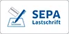 SEPA-Lastschrift-Logo mit Karte und Stift als Symbol für sichere und einfache Lastschriftzahlungen im Online-Shop.
